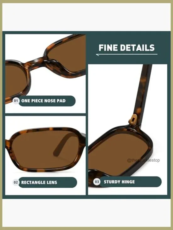 Retro Rectangle Sunglasses UV400 Protection Polycarbonate Frame - Picture 3 of 7